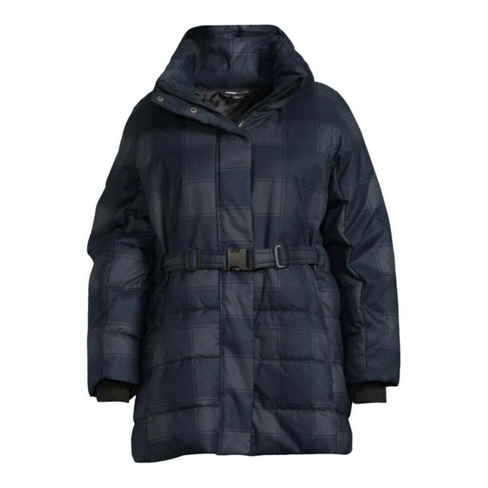 Swiss Tech Women’s Belted Heavyweight Puffer Jacket Blue Plaid Size Large